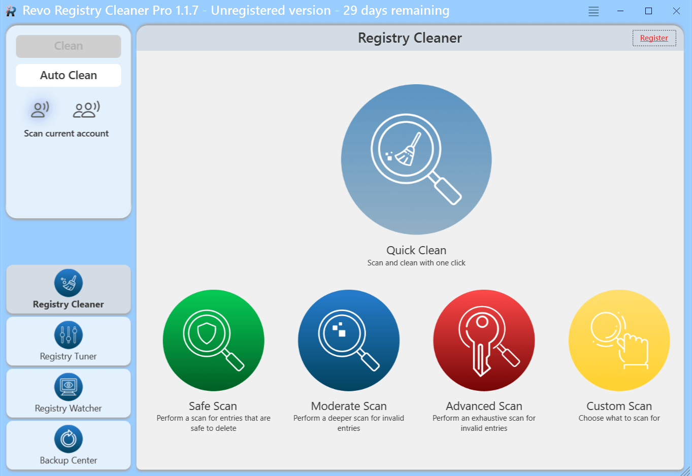 revo registry cleaner scan modes
