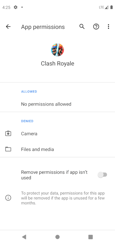 stock Android app permissions screen