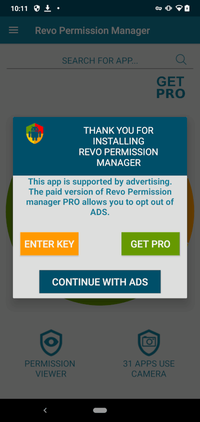 Revo Permission Analyzer thank you screen