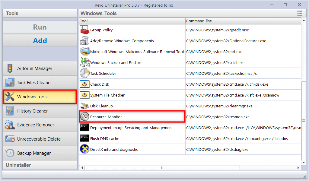 Resource Monitor - Revo Uninstaller Pro screen of revo uninstaller resource monitor